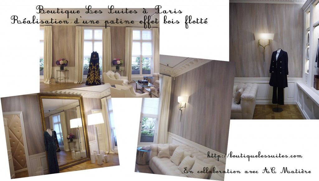 maquette de photos du décor dans la boutique Les Suites, prêt à porter de luxe, à Paris