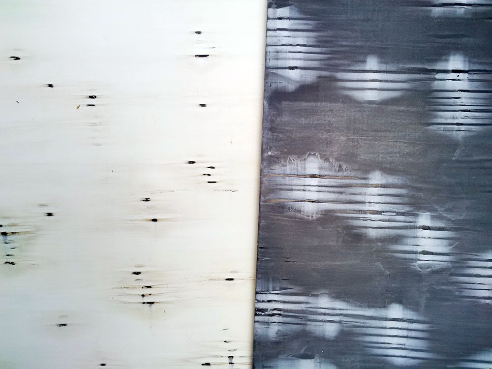 effet de matière soie sauvage en stucco : échantillon blanc et échantillon noir